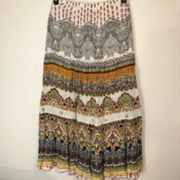 FORBIDDEN LOS ANGELES Maxi Skirt M Tiered Long Beaded Orange Pink‎ Embellished - Picture 2 of 5